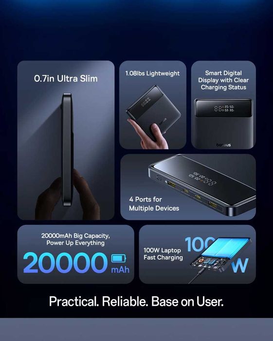 Новий  Power Bank Baseus Blade H1 100W, 5A  20000mAh Оригінал