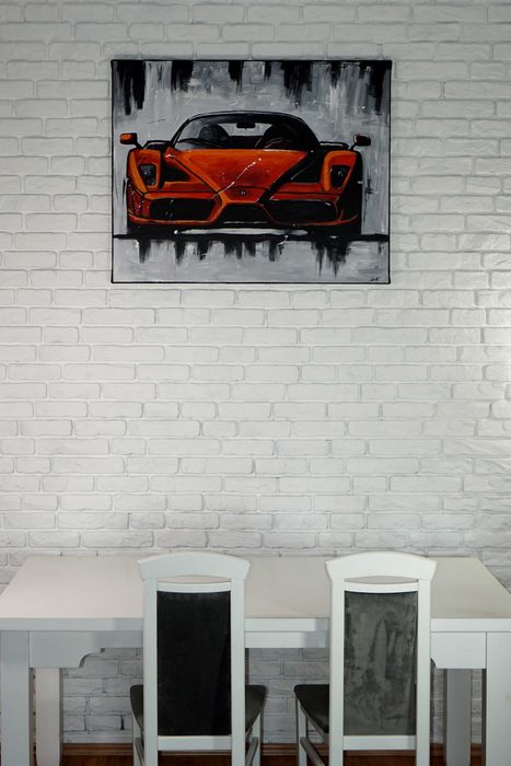 Duży ręcznie malowany obraz olejny samochód ferrari nowoczesny
