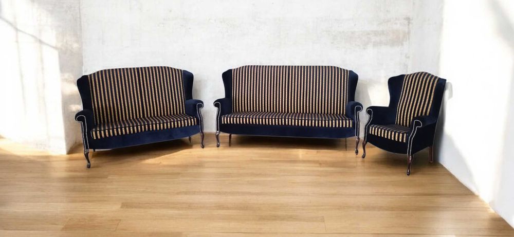 Nowy Komplet 3+2+1 LUDWIK, Tkanina Pasy , OUTLET -65% = Meble Pyka