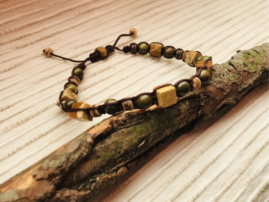 Bransoletka męska handmade naturalnymi kamieniami Jaspis obrazkowy