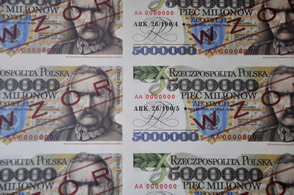 Arkusz 5 mln złotych 1995 JÓZEF PIŁSUDSKI - ARK26/100. seria AA WZÓR