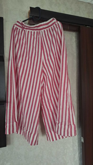 Льняні брюки палаццо у смужку