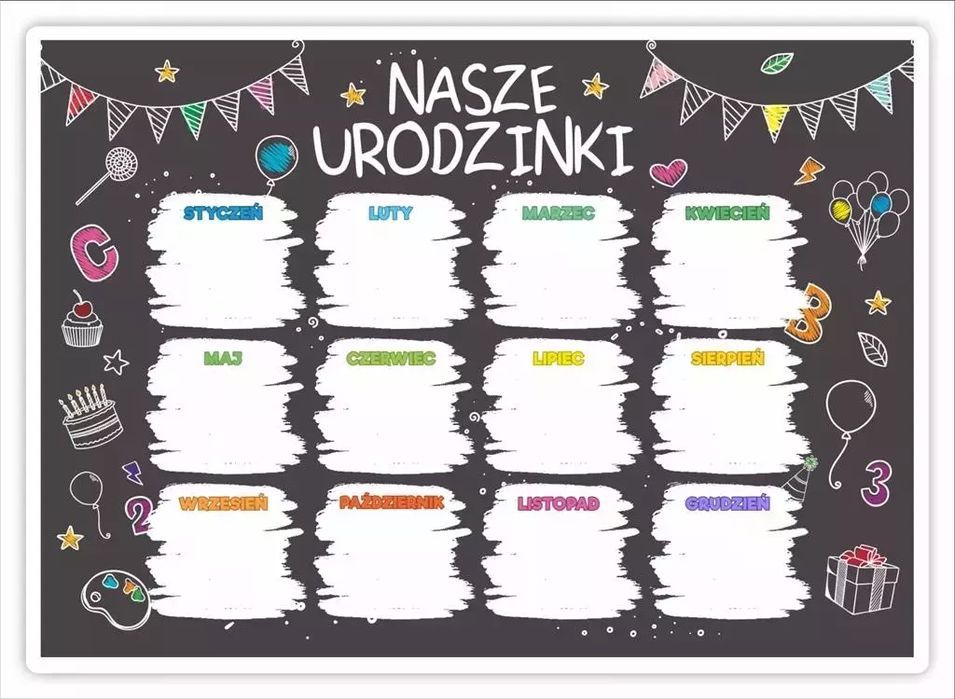Kalendarz urodzinowy - Tablica kredowa. LearnHow. Nowy Produkt