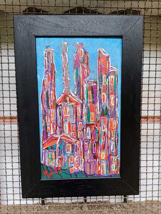 Pintura a óleo sobre platex datado e assinado