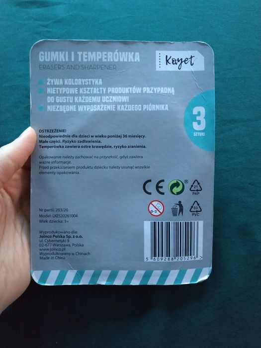 Zestaw 2 gumki + temperówka Kayet