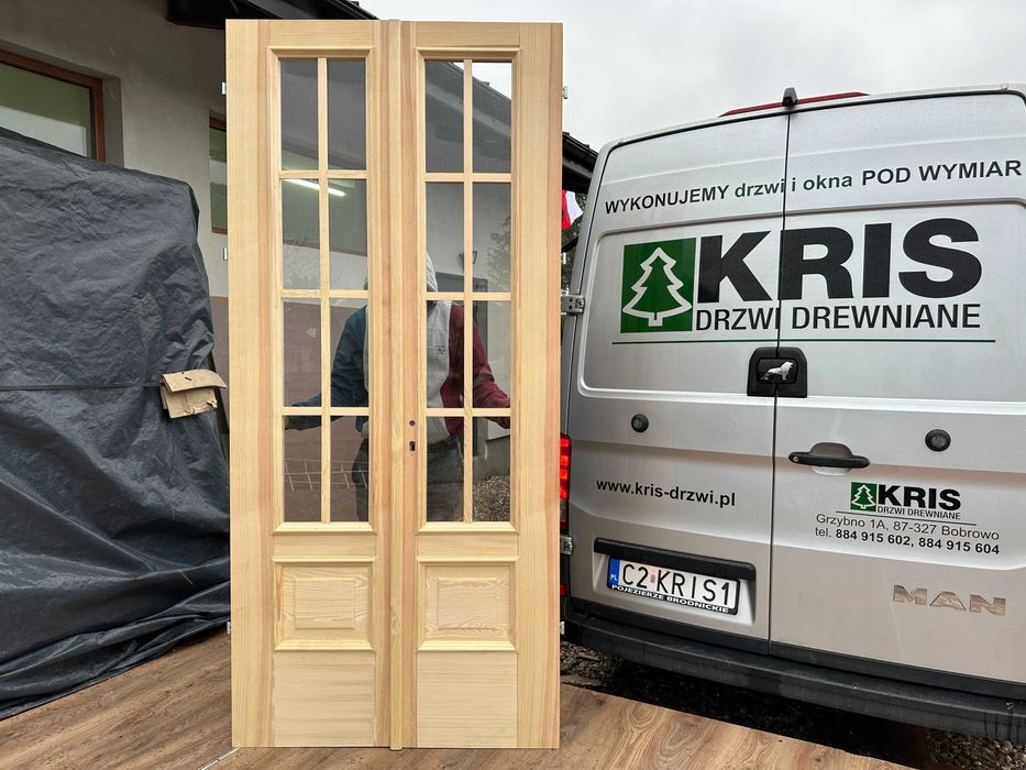 Drzwi drewniane dwuskrzydłowe wysokie nietypowe Cała Polska sosna 100%