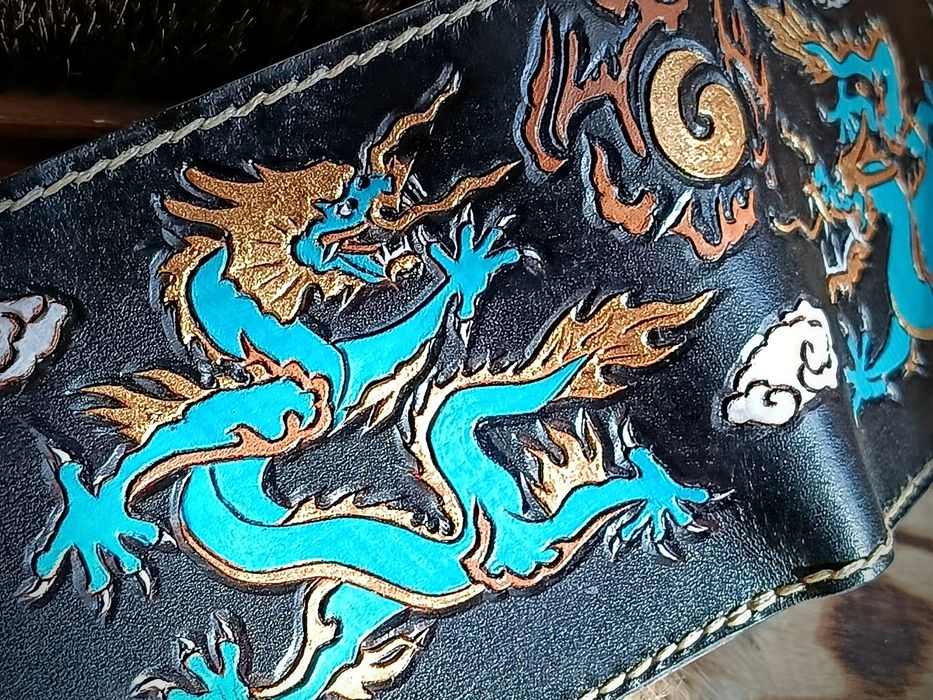 Portfel skóra naturalna ręcznie robiony handmade chińskie smoki