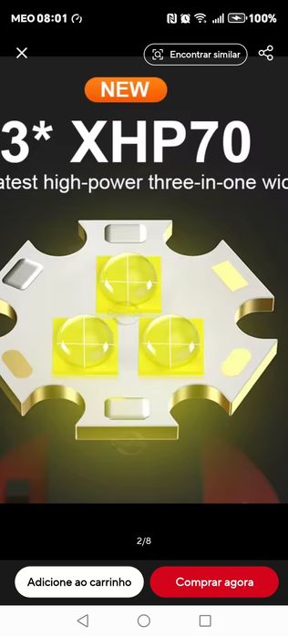 Farol XHP70 Triplo – Super Potente com Sensor de Indução