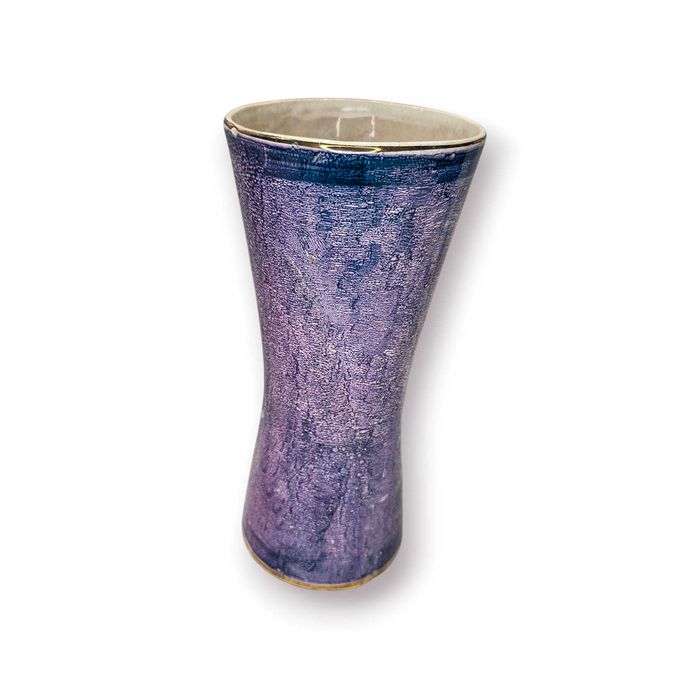 Vaso Náutico com Navio à Vela– 27cm |Cerâmica Texturada Tons Roxo/Azul