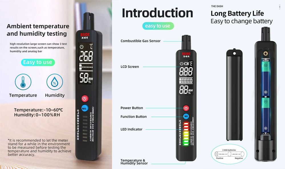Газоанализатор детектор горючих газов Bside X4A Aneng GN805 GN807
