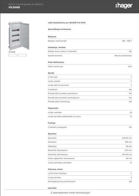 hager ETI Rozdzielnia Rozdzielnica skrzynka p/t 3x12 - 36M. IP30VU36NE