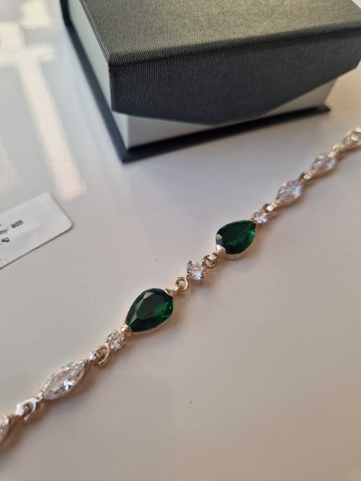 Bransoletka srebrna ze szmaragdowymi i białymi cyrkoniami MARKO