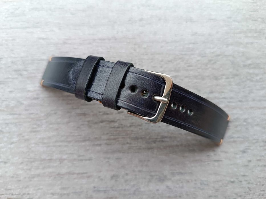 Ciemnogranatowy skórzany pasek zegarka 18 mm