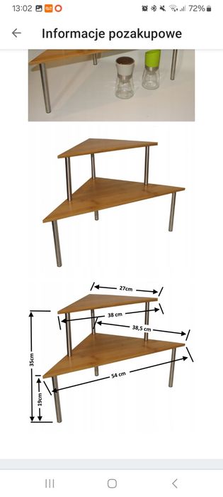 Półeczka narożna dwupoziomowa bambusowa