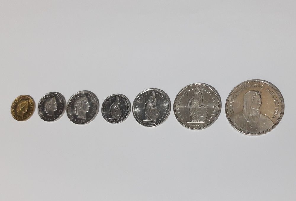 Монета Швейцарский франк 5,10,20,1/2,1,2,5
