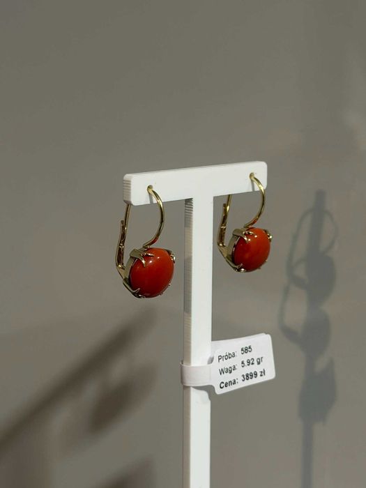 Złote kolczyki z koralem, pr585, 14k, 5.92gr/Komis Krzysiek