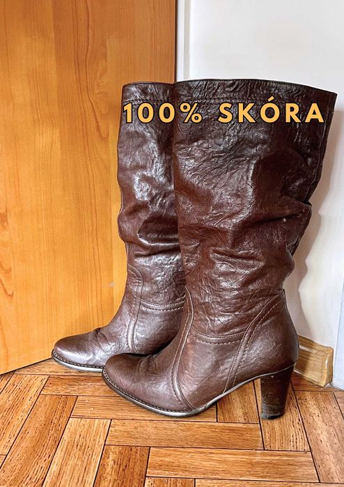 Vero Gomma 100% skóra naturalna kozaki brązowe czekoladowe 38