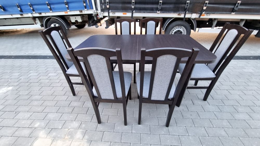 Nowe: Stół rozkładany + 6 krzeseł, wenge+szary, dostawa cała POLSKA