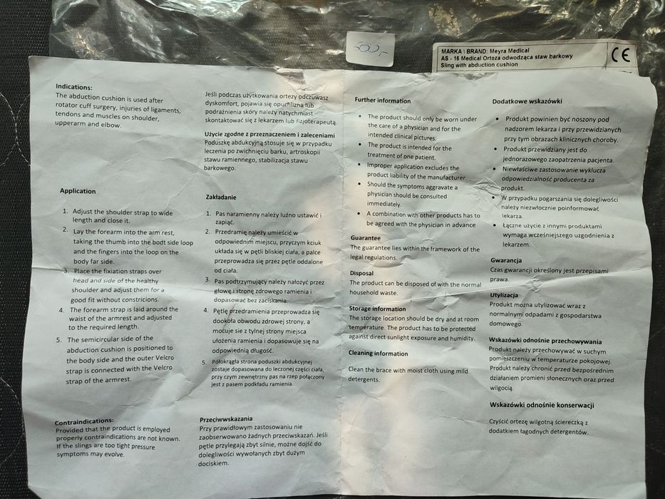 Orteza odwodzaca staw barkowy.  Lewa/Prawa