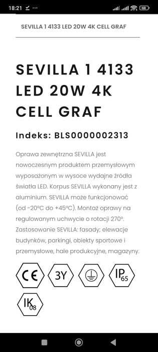Naświetlacz LED Sevilla 20W nowa lampa halogen