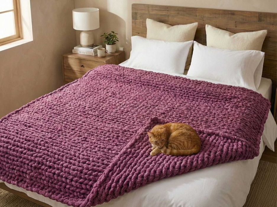 Плед ручної в'язки (190х200х2см, 7кг). Велика палітра і розмірна сітка