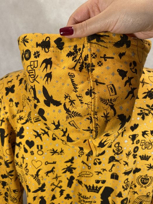 Bluza żółta z kapturem printem alternative y2k style wygodna 38 M L