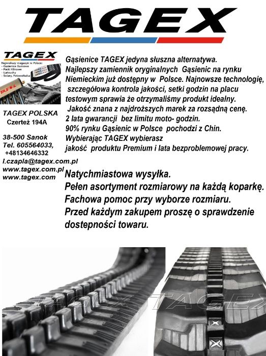 Gąsienice Gumowe Tagex Germany do JCB, CAT, itp 2Lata gwarancji