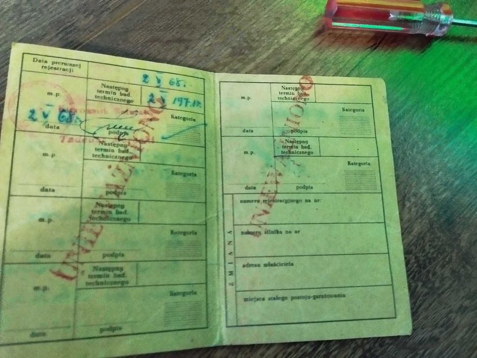 Kolekcjonerski dowód rejestracyjny motorower PRL