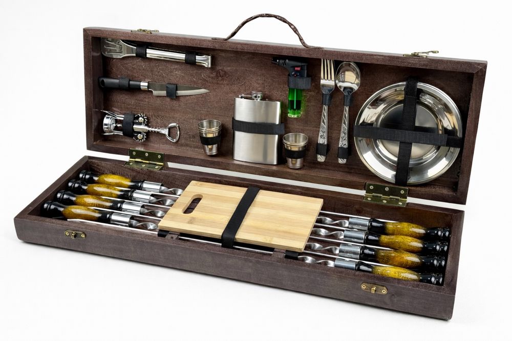 Набор шампуров в деревянном кейсе МАКСИ