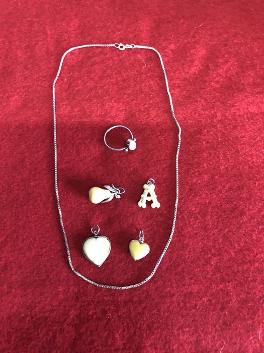 Conjunto em prata e marfim