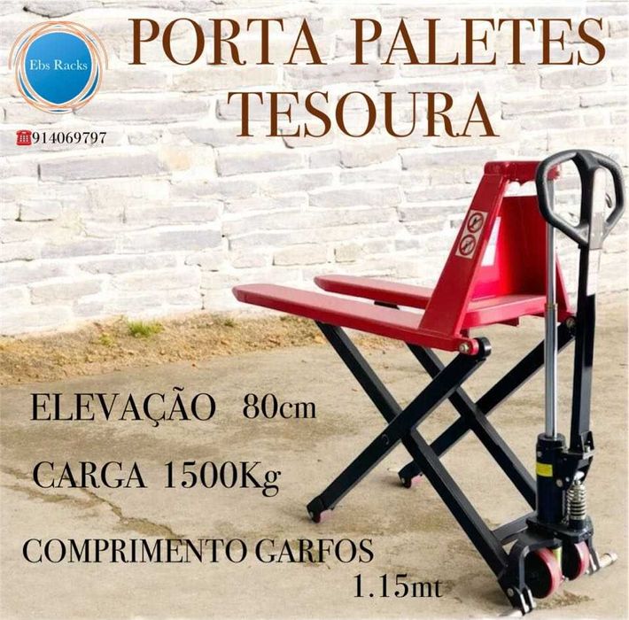 Porta paletes manual de tesoura c/ elevação (novo).