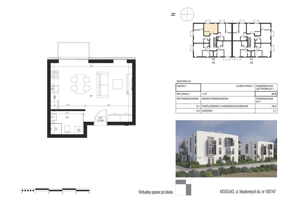 NOWA Kawalerka Mogilno/ 27,9m2 + balkon 2,5 m2