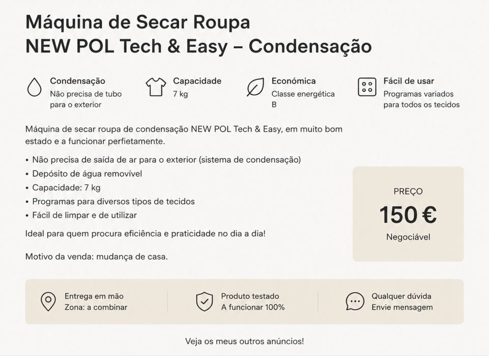 Máquina de Secar Roupa NEW POL Tech & Easy – Condensação