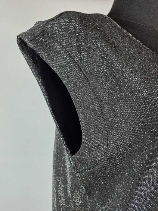 Czarna bluzka Laura Torelli 46/48 elegancka błyszcząca srebrna nitka