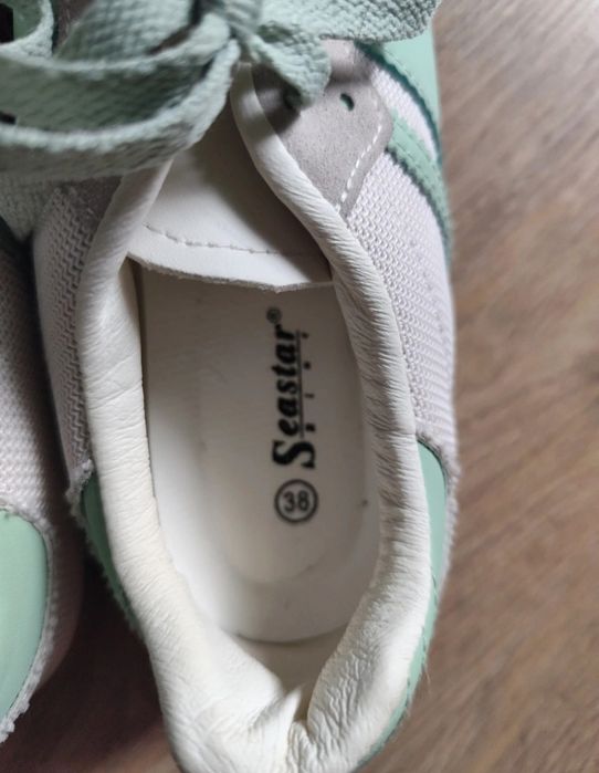 Nowe szaro-miętowe sneakersy w sportowym stylu retro Seastar Blue 38