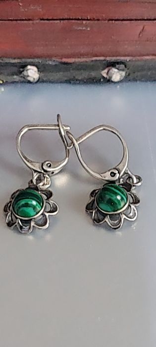 Srebrne kolczyki 925 z malachitem