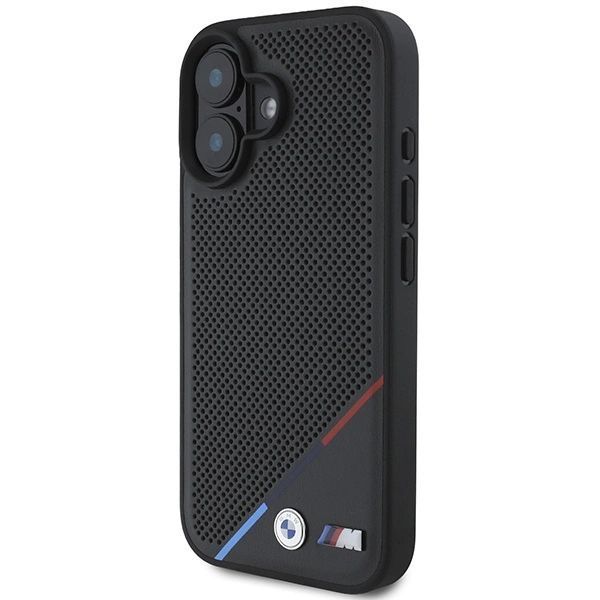 Etui BMW M Perforated Tricolor Line MagSafe na iPhone 16 - czarne