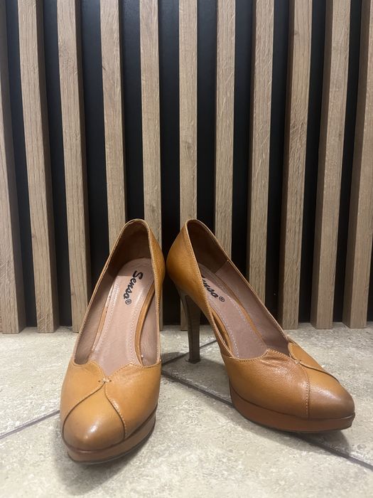 Buty na obcasie, Skóra naturalna, rozmiar 37, Senso, rudawe