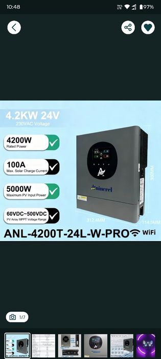 Гібридний інвертор Anenji  Aninerel ANL-4200T-24L-W-PRO 24В 4200Вт