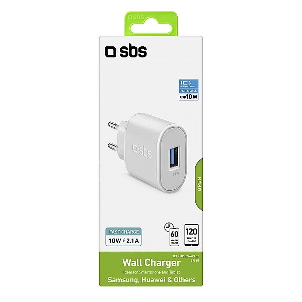 Ładowarka sieciowa SBS TETR1USB2AWFAST 10W USB-A - biała