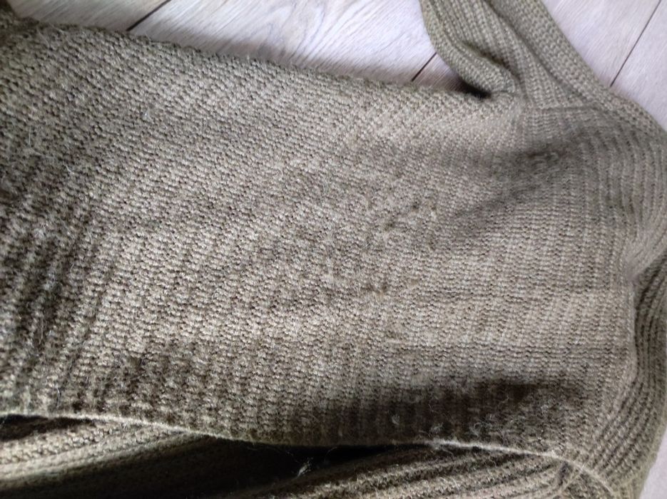 Massimo Dutti gruby damski sweter kardigan khaki zieleń r L 40 wełna