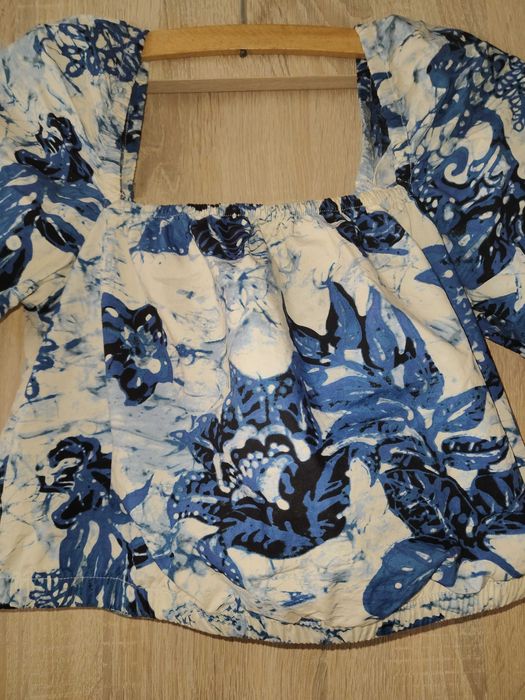 Bluzka dekolt kwadratowy karo bufki crop top 36 S H&M