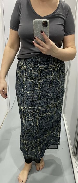 Granatowa spódnica kremowe wzory maxi l-xl
