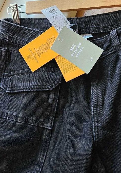 H&M джинсы клёш wide leg, женские карго с карманами, р. S