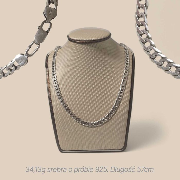 Elegancki Srebrny Łańcuch 34,13g 925 R.57