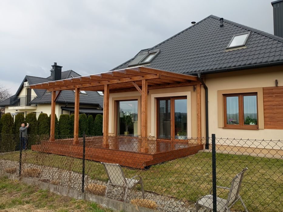 Taras drewniany, zadaszenie tarasu, altana, pergola