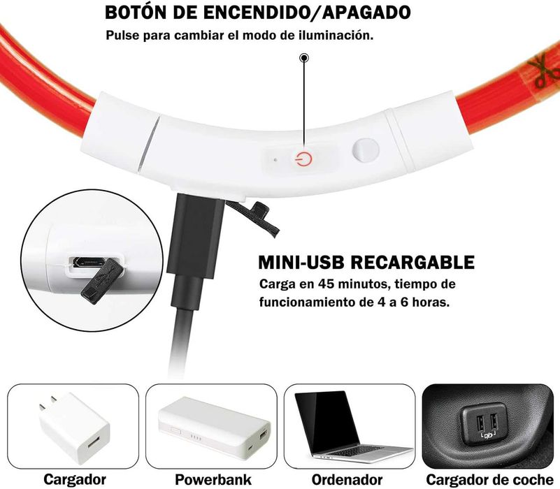 Świecąca obroża LED dla psa USB regulowana wodoodporna czerwona