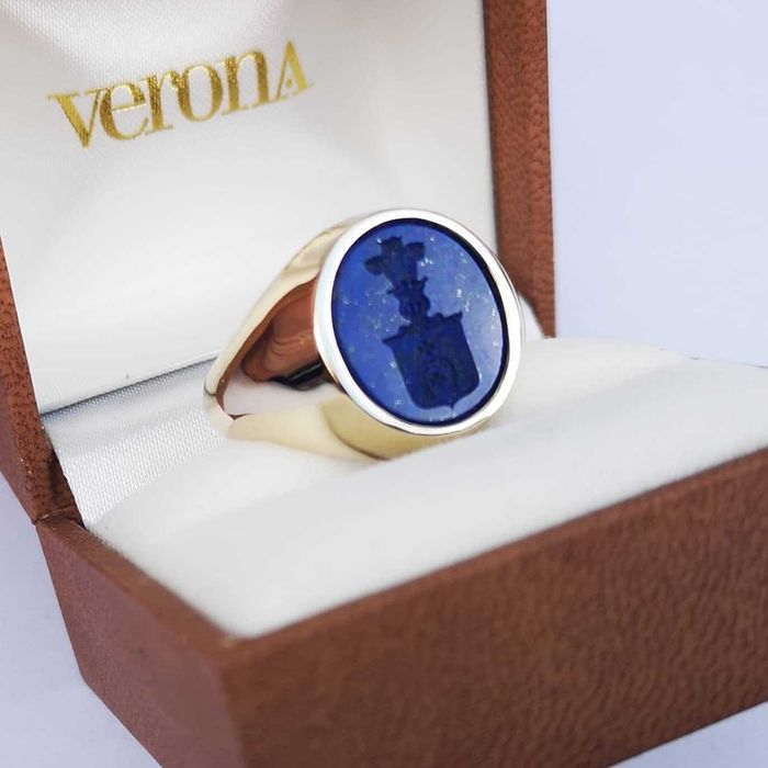 Herb Lubicz Sygnet męski złoty 585 sygnety męskie z herbem w lapis laz