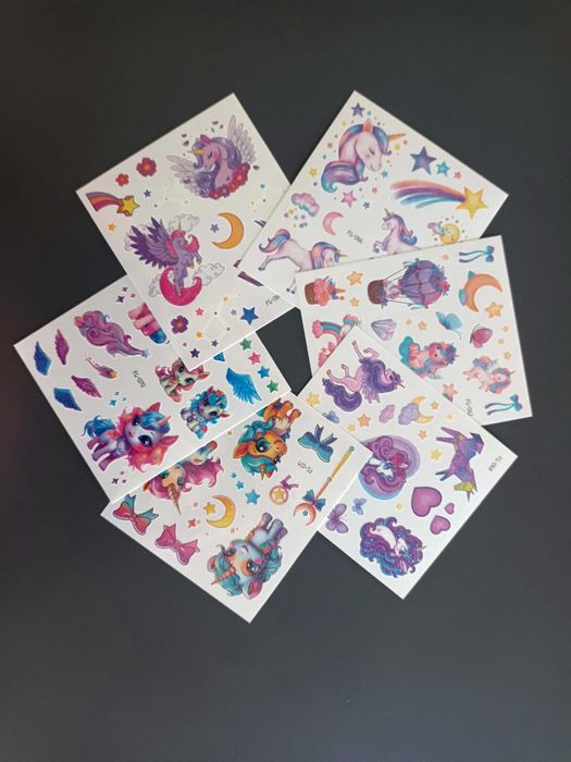 Tatuaże dziecięce JEDNOROŻCE 6 dużych arkuszy !
