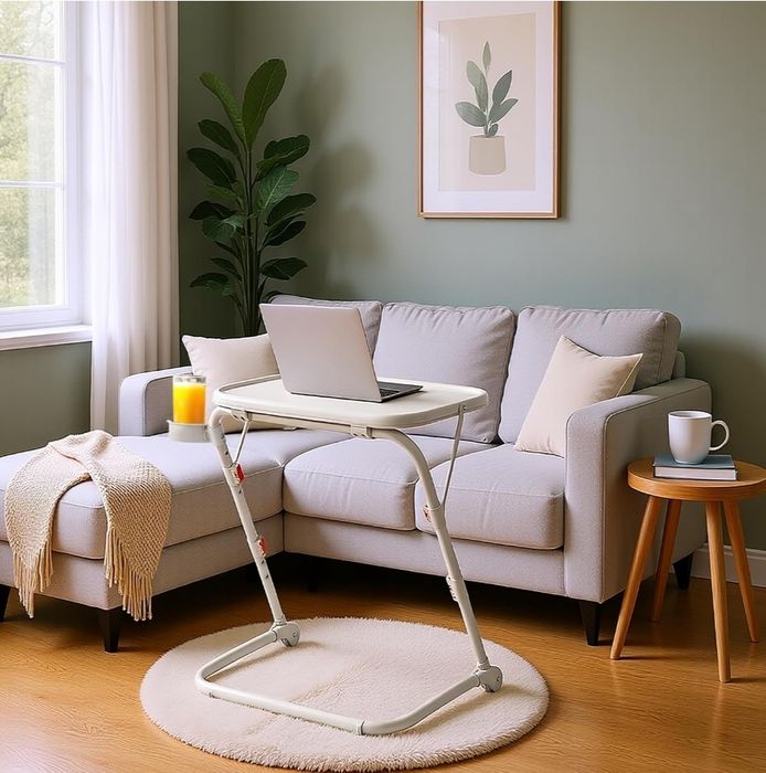 MEUBLE Cosy Mały składany stolik dla osoby chorej, pod laptopa z regulacją wysokości, stolik pomocniczy, stolik bez montażu, stolik pod komputer
